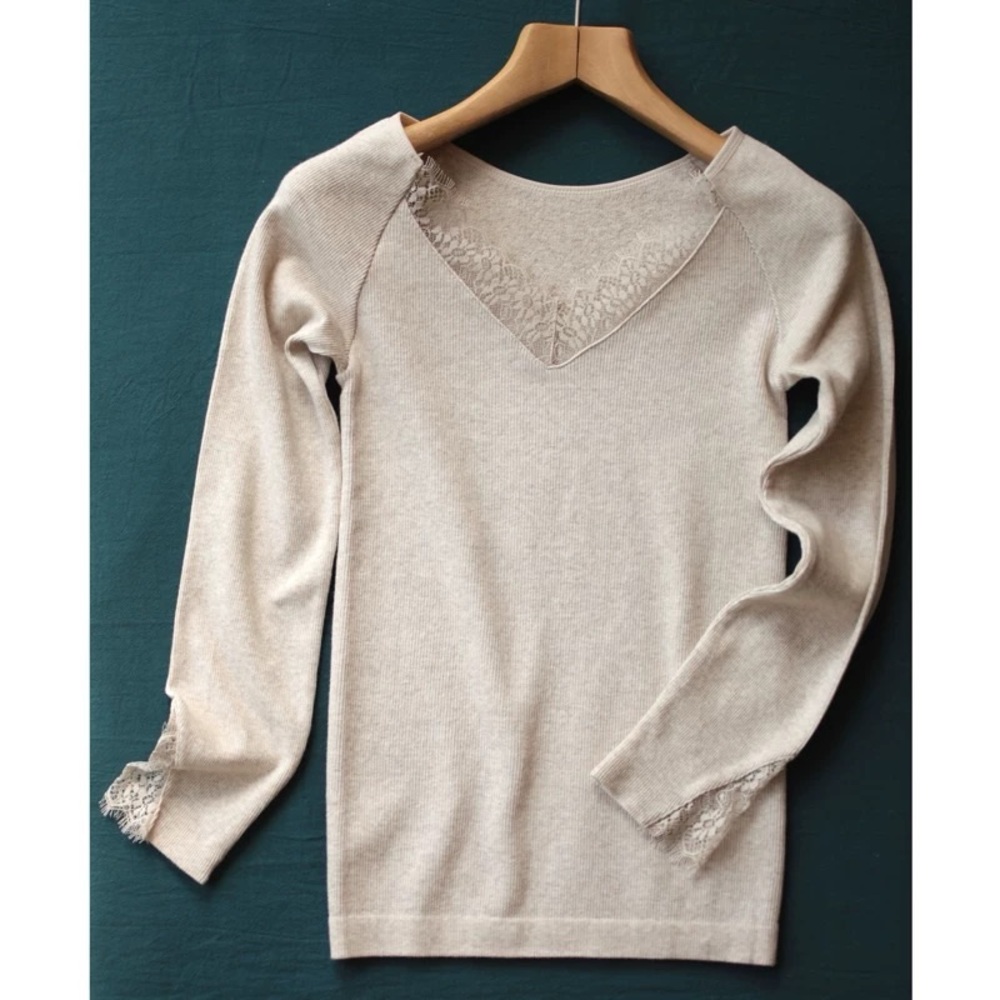 Elegant Cream Sweater with Lace Detail